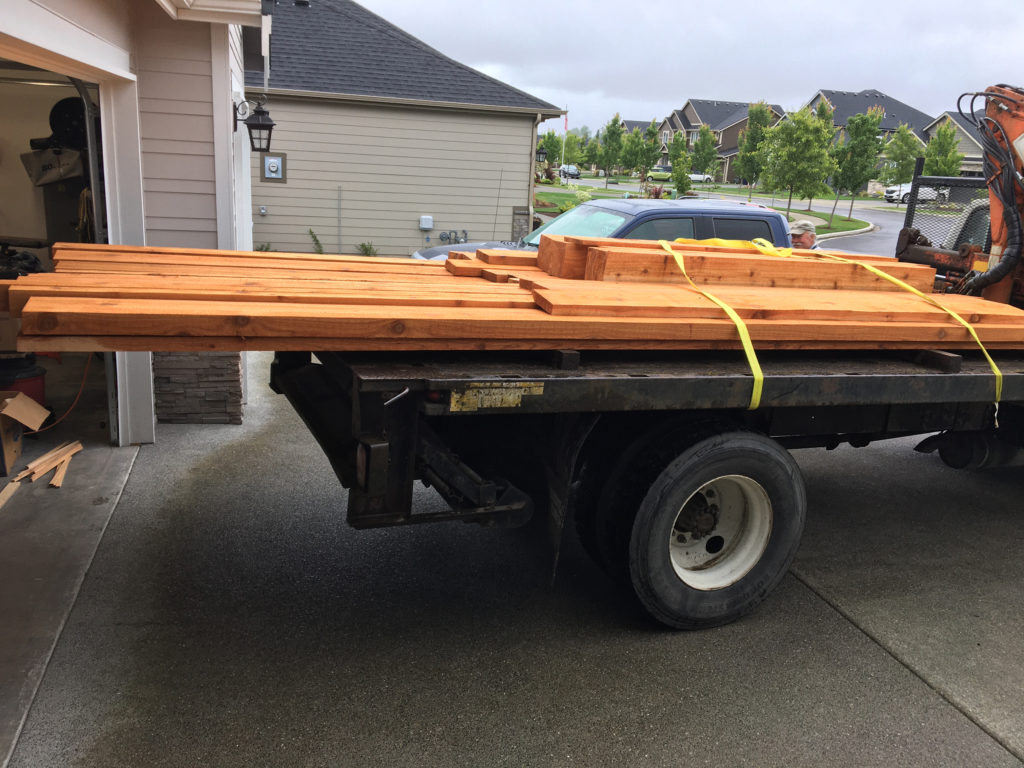 Pergola lumber being delivered